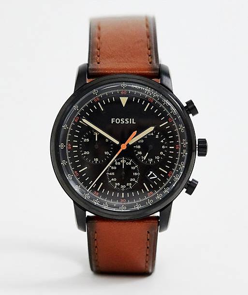 Fossil Goodwin Luggage Chronograph Black Dial Brown Leather Strap Watch for Men - FS5501 Buy Now By Fossil
