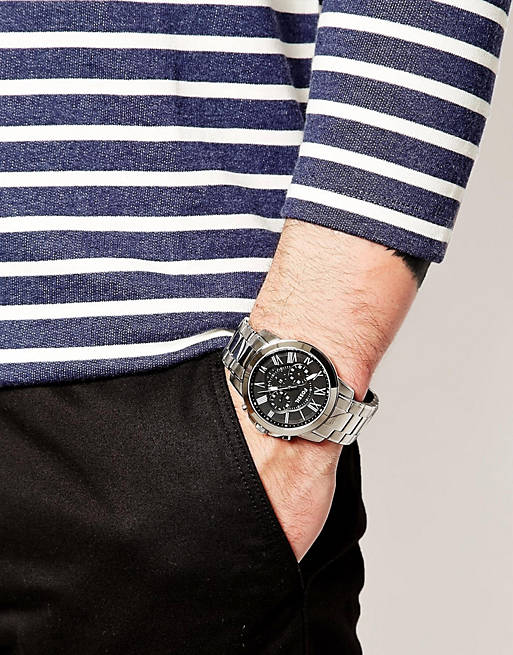 Fossil Grant Chronograph Black Dial Silver Steel Strap Watch for Men - FS4736 Buy Now By Fossil