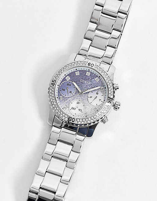 Guess Confetti Diamonds Blue Dial Silver Steel Strap Watch for Women - W0774L6 Buy Now By Guess