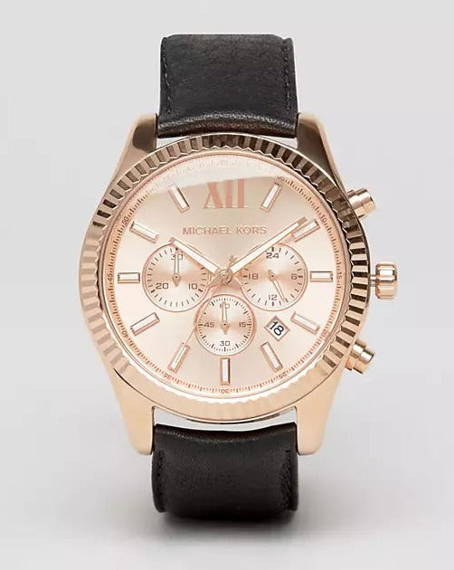 Michael Kors Lexington Chronograph Rose Gold Dial Black Leather Strap Watch For Men - MK8516 Buy Now By Michael Kors
