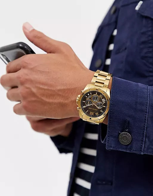Michael Kors Brecken Chronograph Quartz Black Dial Gold Steel Strap Watch For Men - MK8481 Buy Now By Michael Kors