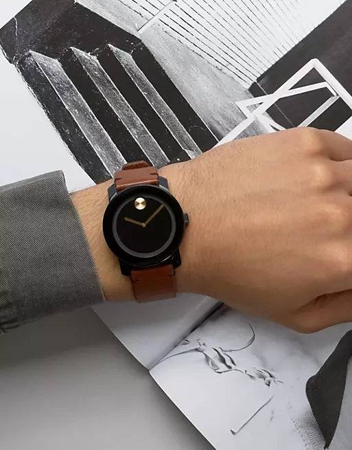 Movado Bold Black Dial Brown Leather Strap Watch For Men - 3600305 Buy Now By Movado