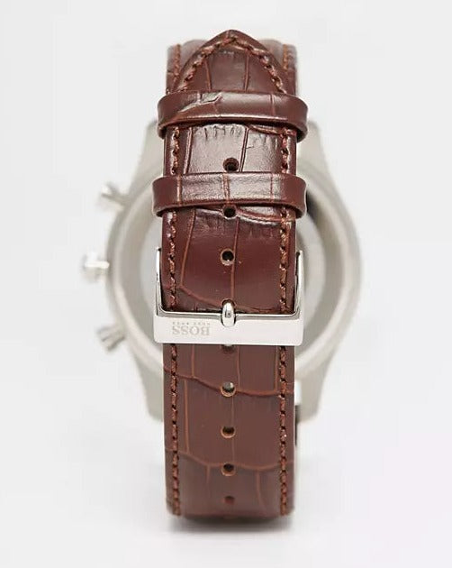 Hugo Boss Ambassador Chronograph Silver Dial Brown Leather Strap Watch For Men - HB1513195 Buy Now By Hugo Boss