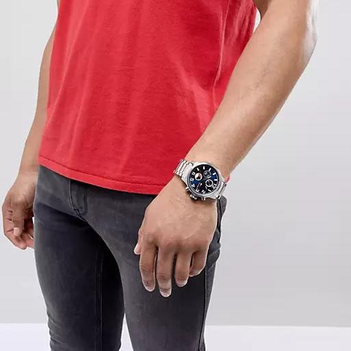 Tommy Hilfiger Jackson Chronograph Blue Dial Silver Steel Strap Watch for Men - 1791242 Buy Now By Tommy Hilfiger