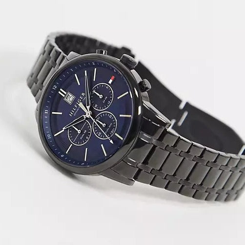 Tommy Hilfiger Kyle Quartz Blue Dial Black Steel Strap Watch for Men - 1791633 Buy Now By Tommy Hilfiger