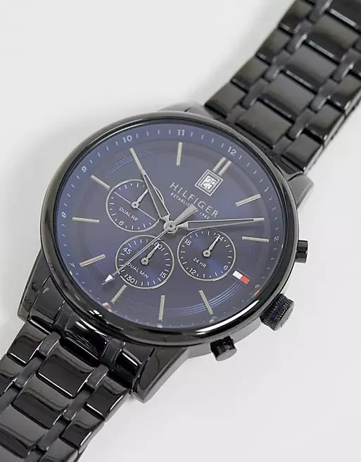 Tommy Hilfiger Kyle Quartz Blue Dial Black Steel Strap Watch for Men - 1791633 Buy Now By Tommy Hilfiger