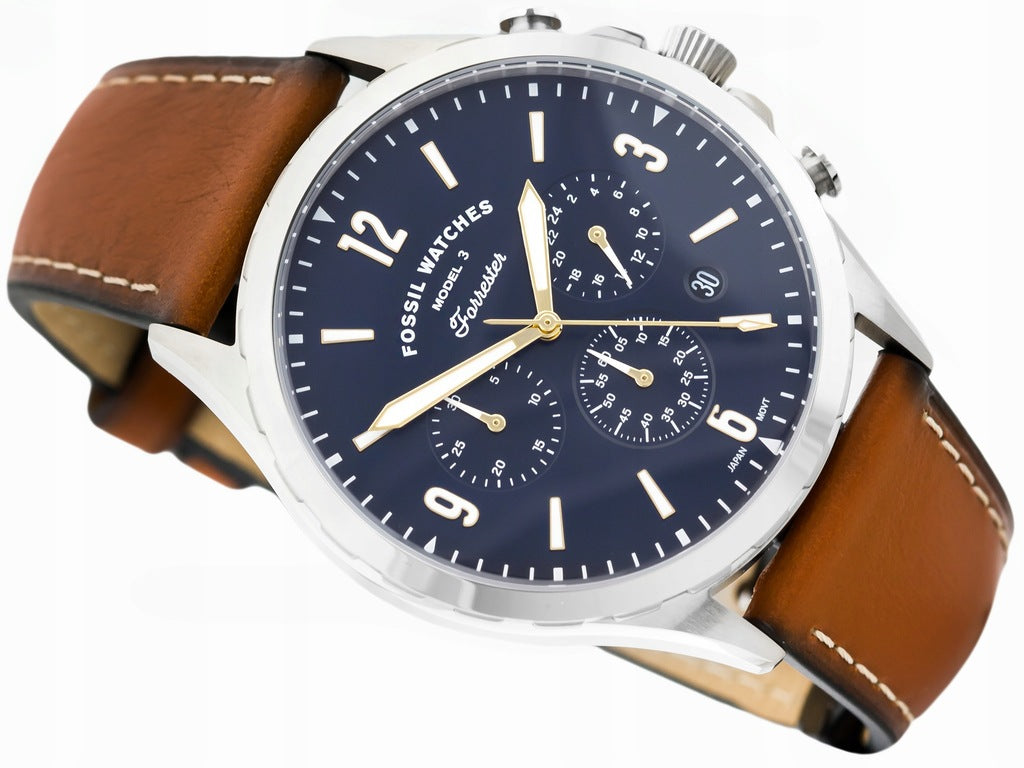 Fossil Forrester Chronograph Blue Dial Brown Leather Strap Watch for Men - S5607 Buy Now By Fossil