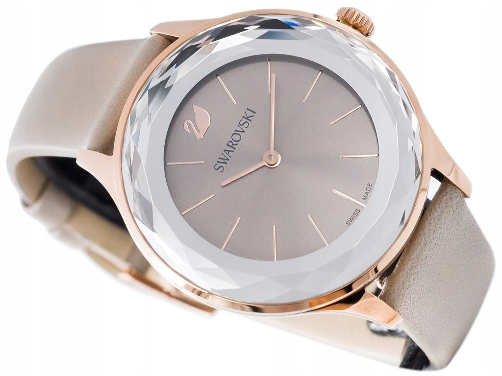Swarovski Octea Nova Grey Dial Grey Leather Strap Watch for Women - 5295326 Buy Now By Swarovski