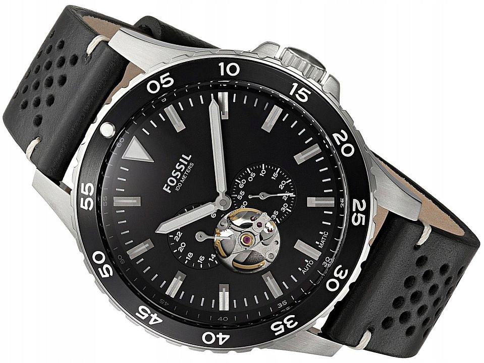 Fossil Crewmaster Sports Automatic Black Dial Black Leather Strap Watch for Men - ME3148 Buy Now By Fossil