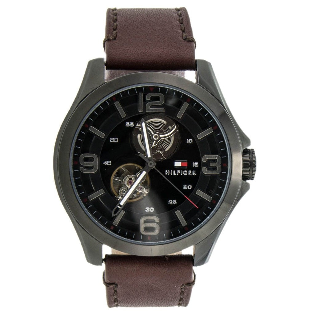 Tommy Hilfiger Bruce Automatic Black Dial Brown Leather Strap Watch for Men - 1791280 Buy Now By Tommy Hilfiger