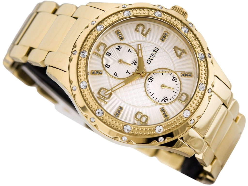 Guess Siren Diamonds Silver Dial Gold Steel Strap Watch for Women - W0442L2 Buy Now By Guess