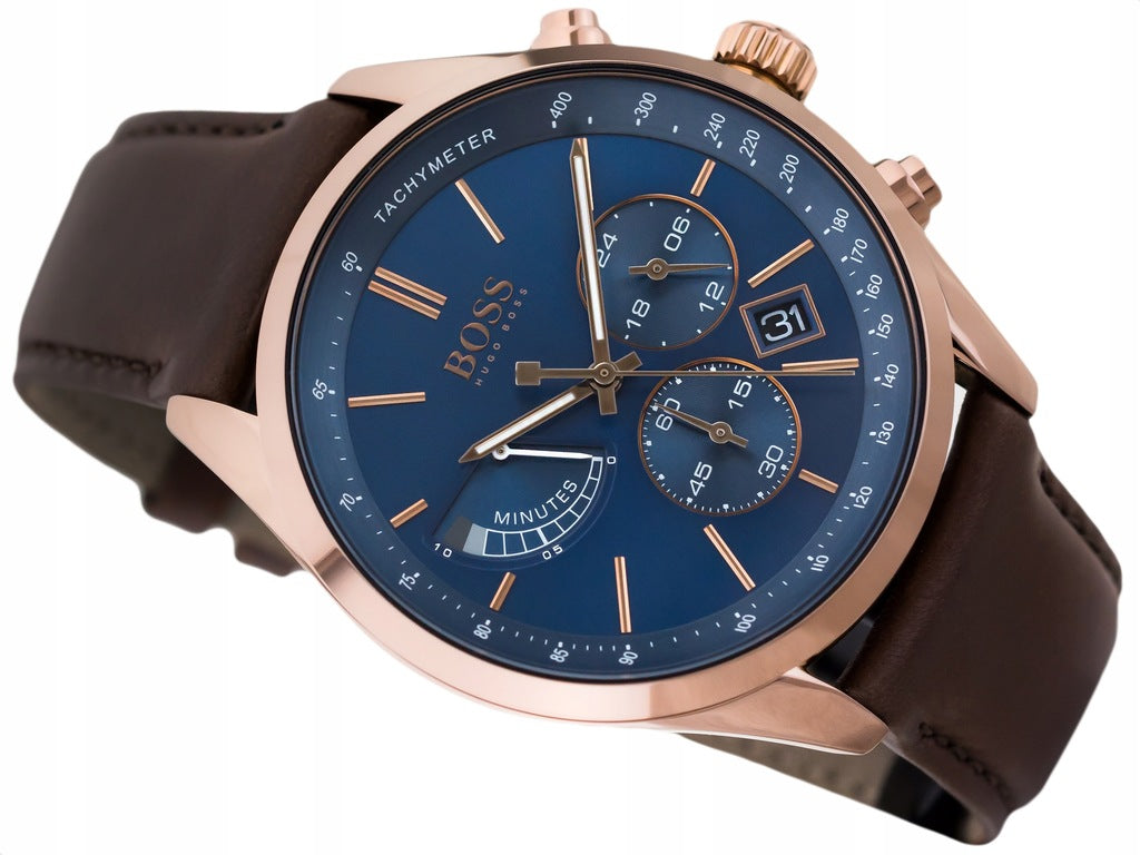 Hugo Boss Grand Prix Blue Dial Brown Leather Strap Watch for Men - 1513604 Buy Now By Hugo Boss