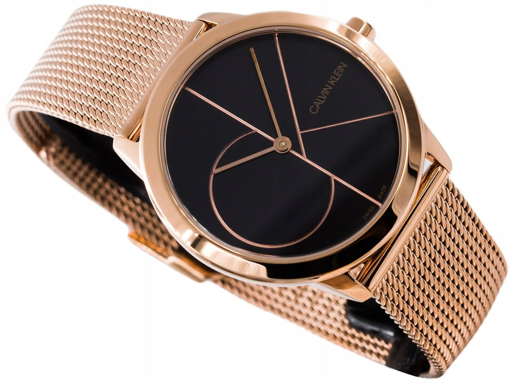 Calvin Klein Minimal Black Dial Rose Gold Mesh Bracelet Watch for Men - K3M22621 Buy Now By Calvin Klein