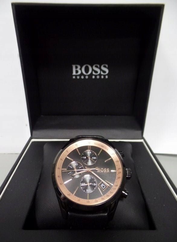 Hugo Boss Grand Prix Chronograph Black Dial Black Leather Strap Watch for Men - 1513550 Buy Now By Hugo Boss