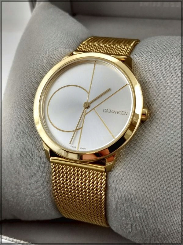 Calvin Klein Minimal White Dial Gold Mesh Bracelet Watch for Men - K3M21526 Buy Now By Calvin Klein