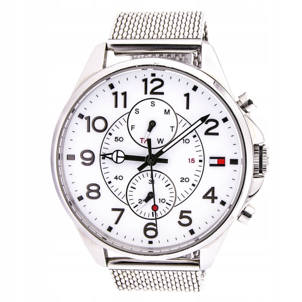 Tommy Hilfiger Dean Chronograph White Dial Silver Mesh Bracelet Watch for Men - 1791277 Buy Now By Tommy Hilfiger