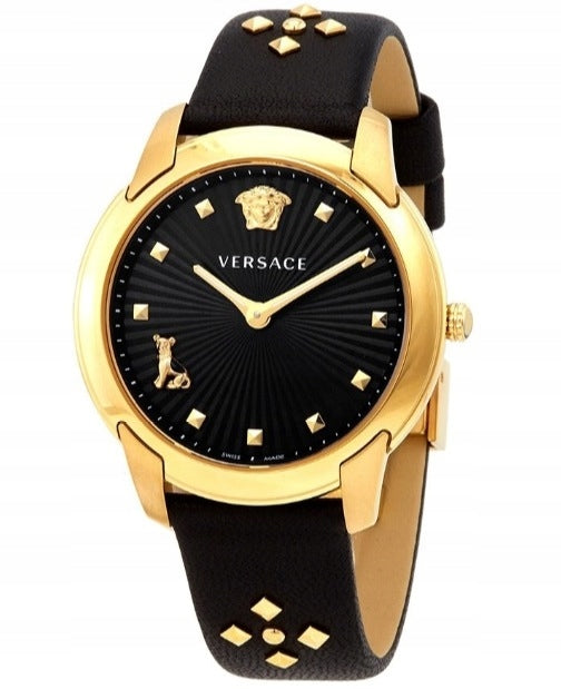 Versace Audrey Quartz Black Dial Black Leather Strap Watch for Women - VELR00319 Buy Now By Versace
