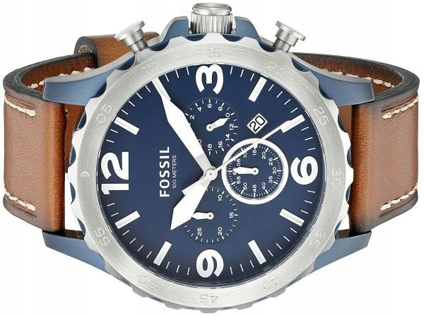 Fossil Nate Chronograph Navy Blue Dial Brown Leather Strap Watch for Men - JR1504 Buy Now By Fossil