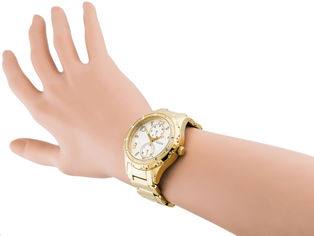 Guess Siren Diamonds Silver Dial Gold Steel Strap Watch for Women - W0442L2 Buy Now By Guess
