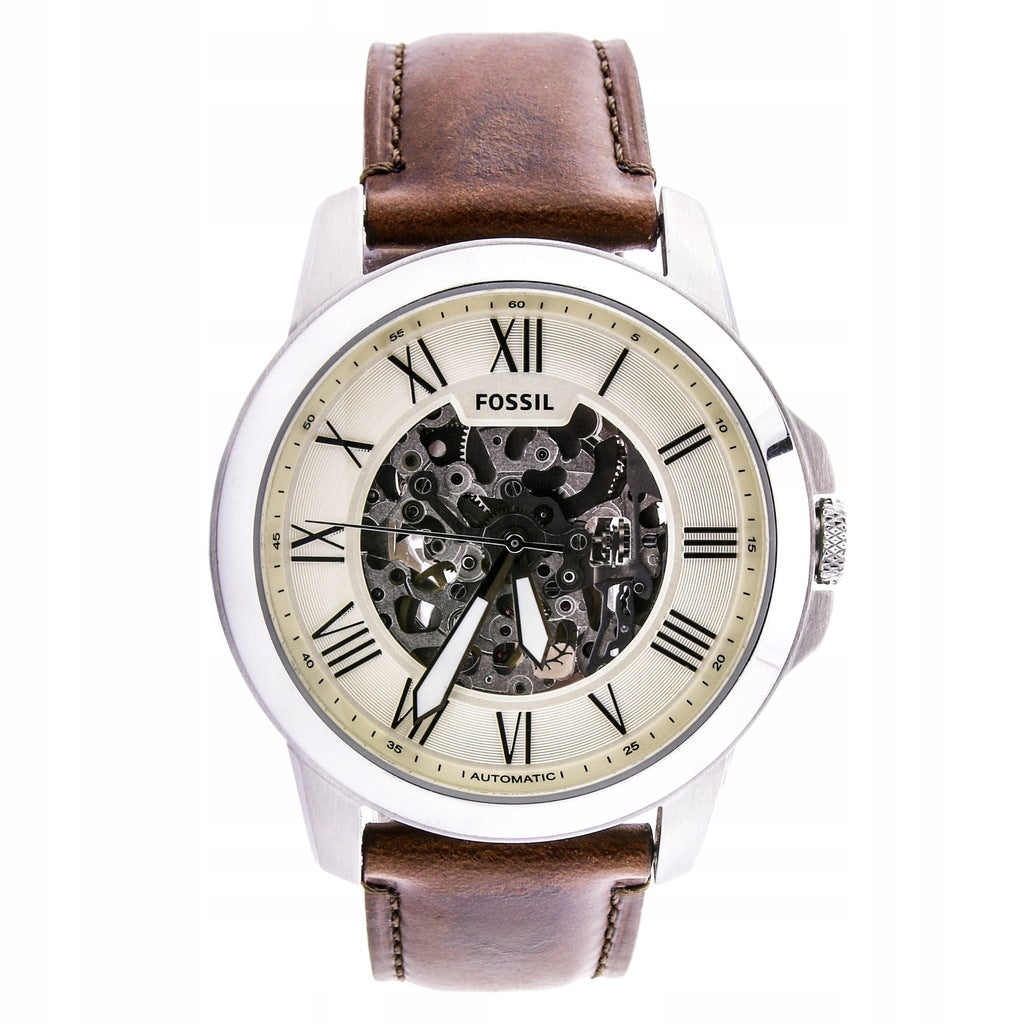 Fossil Grant Automatic Beige Skeleton Dial Brown Leather Strap Watch for Men - ME3099 Buy Now By Fossil