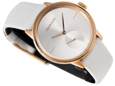 Calvin Klein Accent Silver Dial White Leather Strap Watch for Women - K2Y236K6 Buy Now By Calvin Klein