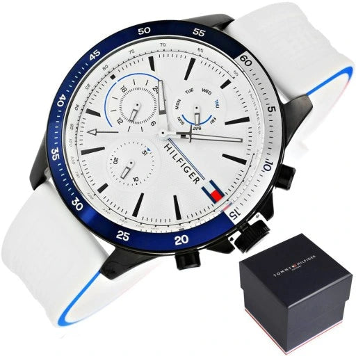 Tommy Hilfiger Bank Chronograph White Dial White Rubber Strap Watch for Men - 1791723 Buy Now By Tommy Hilfiger