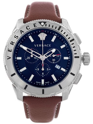 Versace Casual Chronograph Blue Dial Brown Leather Strap Watch for Men - VERG002-18 Buy Now By Versace