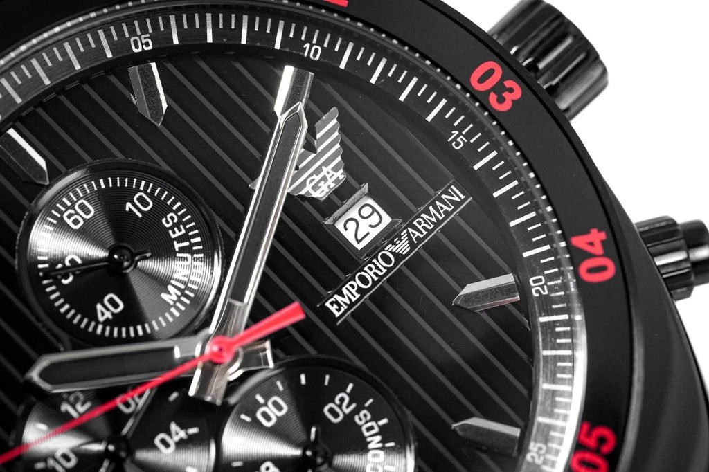Emporio Armani Sportivo Chronograph Black Dial Red Leather Strap Watch For Men - AR5918 Buy Now By Emporio Armani