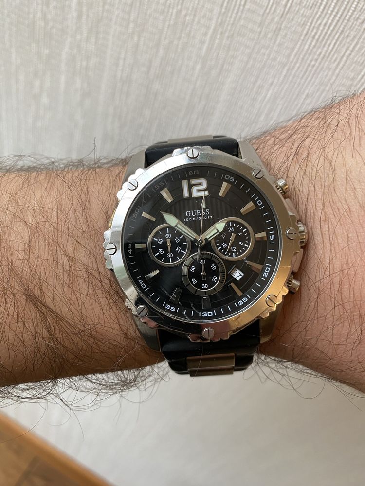 Guess Intrepid Chronograph Black Dial Two Tone Steel Strap Watch for Men - W0167G1 Buy Now By Guess