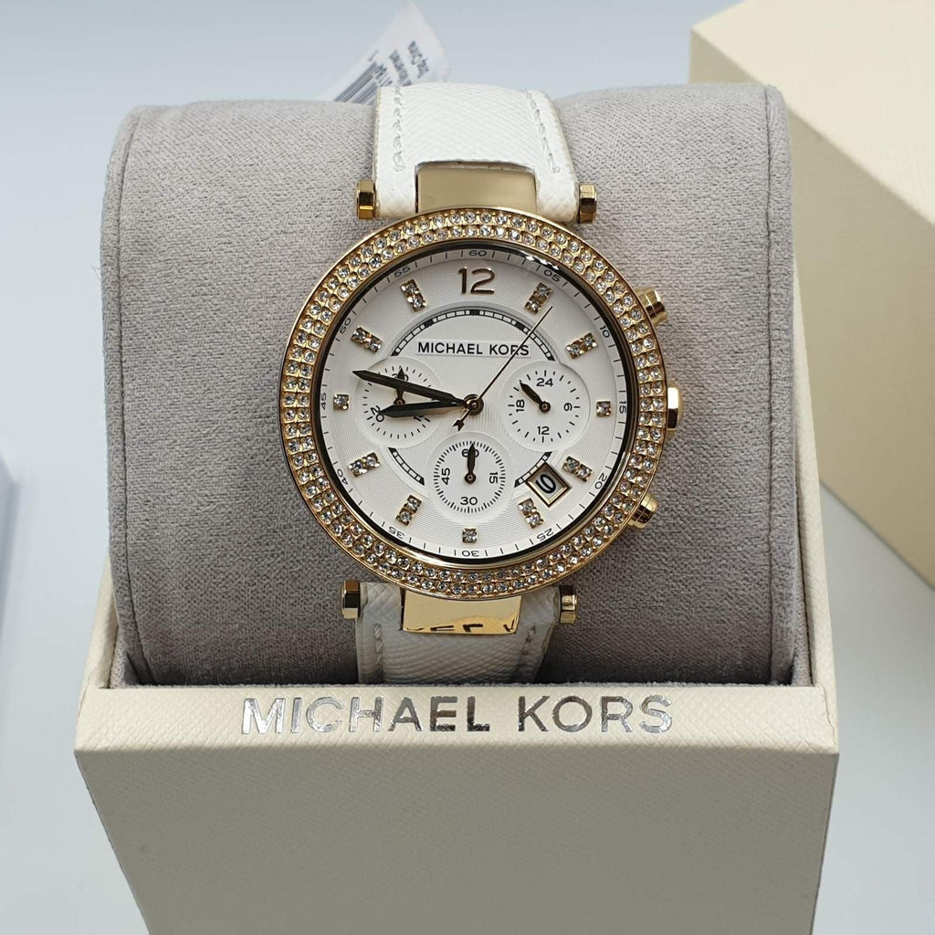 Michael Kors Parker White Dial with Diamonds White Leather Strap Watch for Women - MK2290 Buy Now By Michael Kors