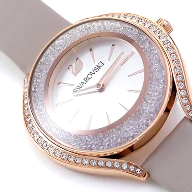 Swarovski Crystalline Aura Silver Dial Beige Leather Strap Watch for Women - 5519450 Buy Now By Swarovski