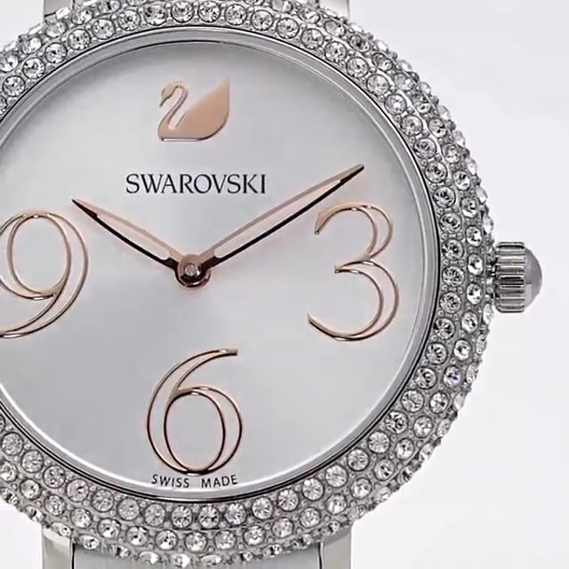 Swarovski Crystal Frost Silver Dial White Leather Strap Watch for Women - 5484070 Buy Now By Swarovski