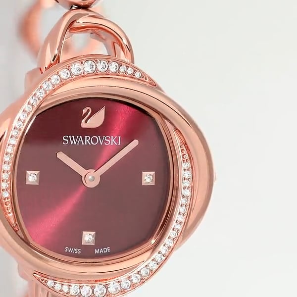 Swarovski Crystal Flower Red Dial Rose Gold Steel Strap Watch for Women - 5552783 Buy Now By Swarovski
