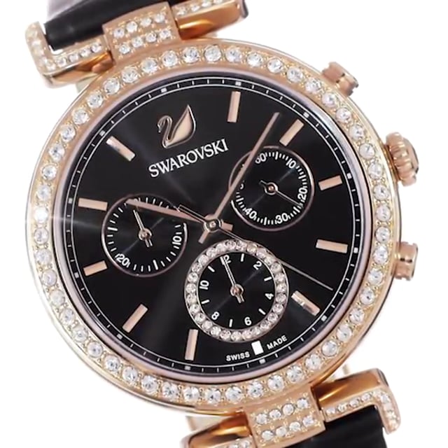 Swarovski Era Journey Chronograph Black Dial Black Leather Strap Watch for Women - 5295320 Buy Now By Swarovski