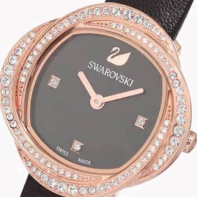 Swarovski Crystal Flower Black Dial Black Leather Strap Watch for Women - 5552421 Buy Now By Swarovski