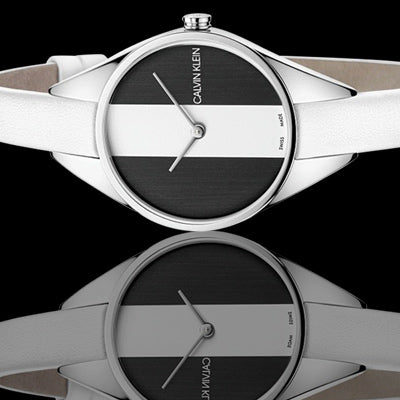 Calvin Klein Rebel White Black Dial White Leather Strap Watch for Women - K8P231L1 Buy Now By Calvin Klein