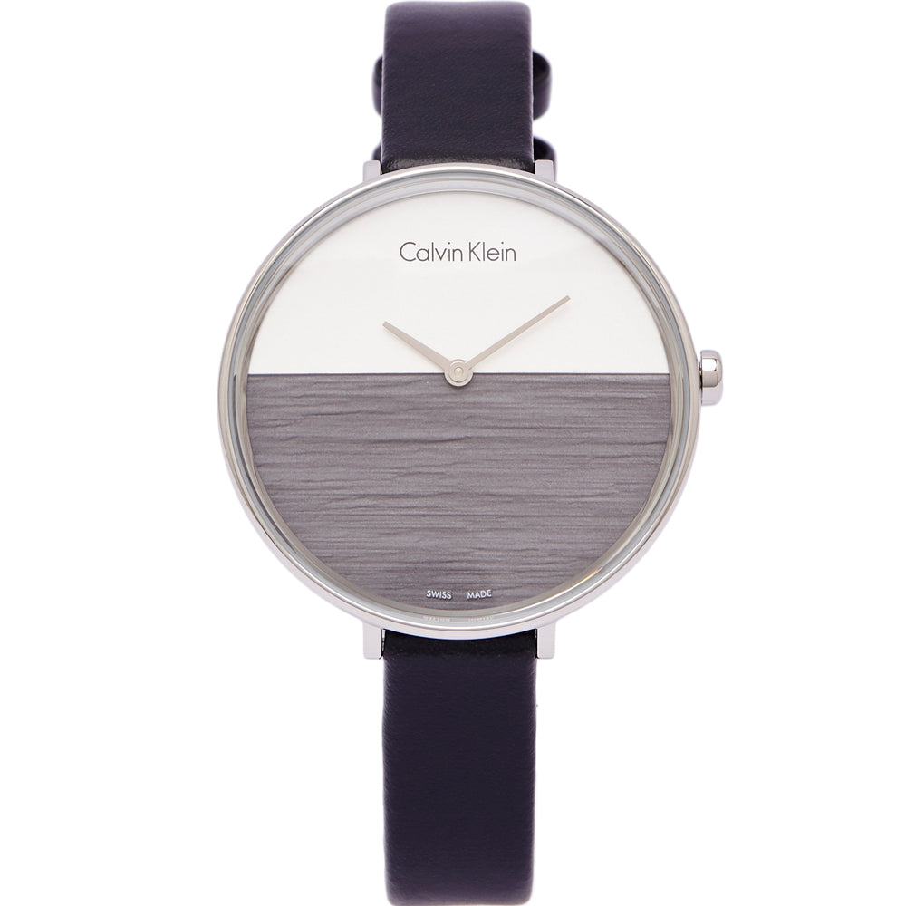 Calvin Klein Rise White Grey Dial Black Leather Strap Watch for Women - K7A231C3 Buy Now By Calvin Klein