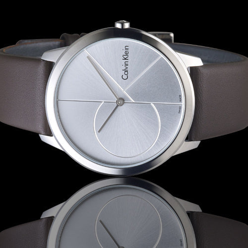 Calvin Klein Minimal Silver Dial Brown Leather Strap Watch for Men - K3M211G6 Buy Now By Calvin Klein