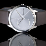 Calvin Klein Minimal Silver Dial Brown Leather Strap Watch for Men - K3M211G6 Buy Now By Calvin Klein