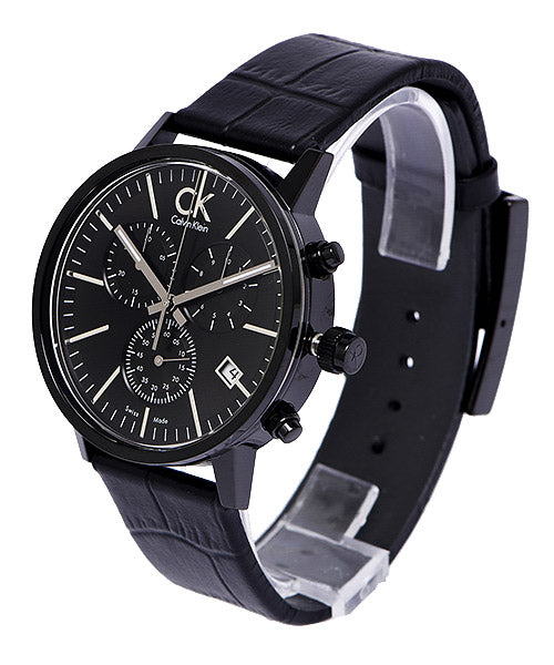 Calvin Klein Post Minimal Chronograph Black Dial Black Leather Strap Watch for Men - K7627401 Buy Now By Calvin Klein