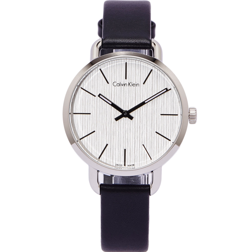 Calvin Klein Even Silver Black Leather Strap Watch for Women - K7B231C6 Buy Now By Calvin Klein