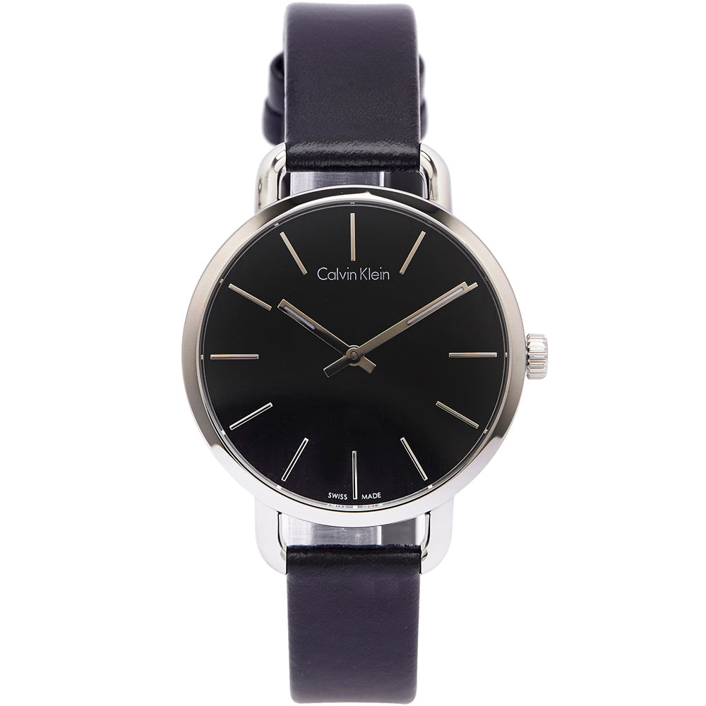 Calvin Klein Even Black Dial Black Leather Strap Watch for Women - K7B231C1 Buy Now By Calvin Klein