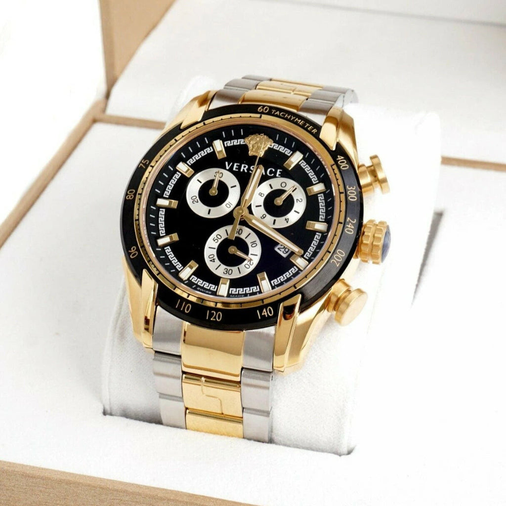 Versace V-Ray Chronograph Black Dial Two Tone Steel Strap Watch For Men - VE2I00421 Buy Now By Versace