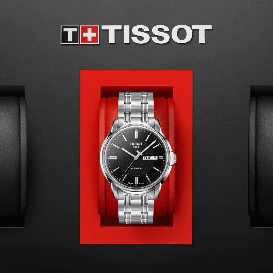Tissot Automatics III Black Dial Silver Steel Strap Watch For Men - T065.430.11.051.00 Buy Now By Tissot