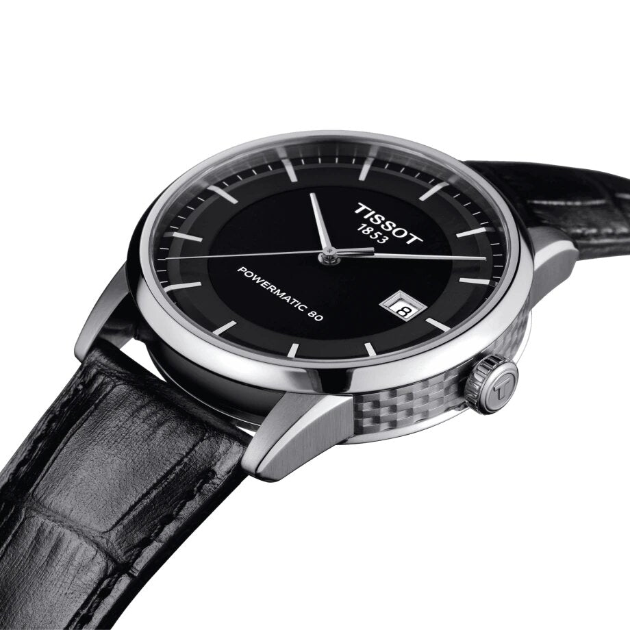 Tissot T Classic Luxury Powermatic 80 Black Dial Black Leather Strap Watch For Men - T086.408.16.051.00 Buy Now By Tissot