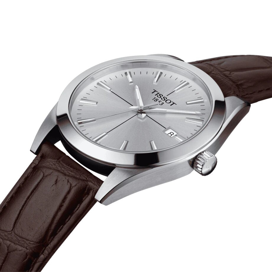 Tissot Gentleman Silver Dial Brown Leather Strap Watch For Men - T127.410.16.031.00 Buy Now By Tissot