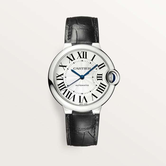 Cartier Ballon Bleu de Cartier Silver Dial Black Leather Strap Watch for Men - WSBB0026 Buy Now By Cartier