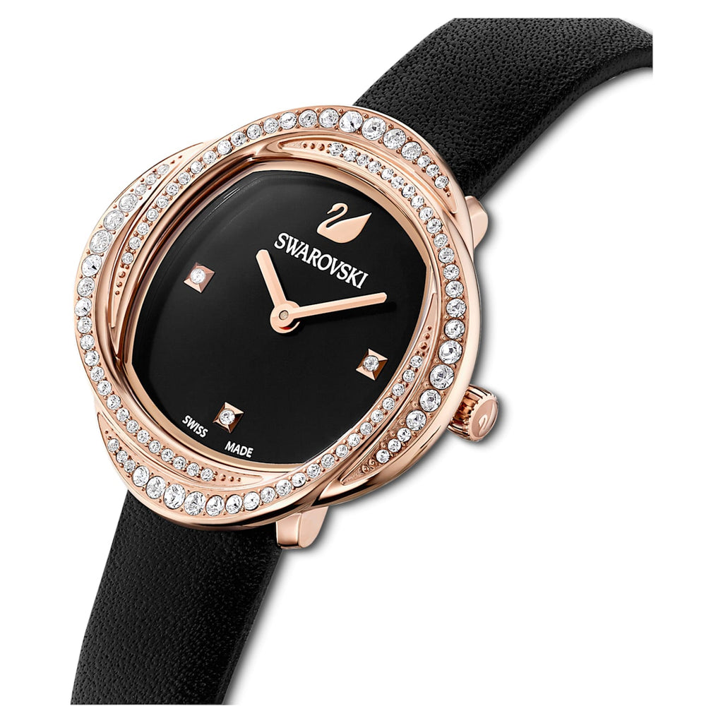 Swarovski Crystal Flower Black Dial Black Leather Strap Watch for Women - 5552421 Buy Now By Swarovski
