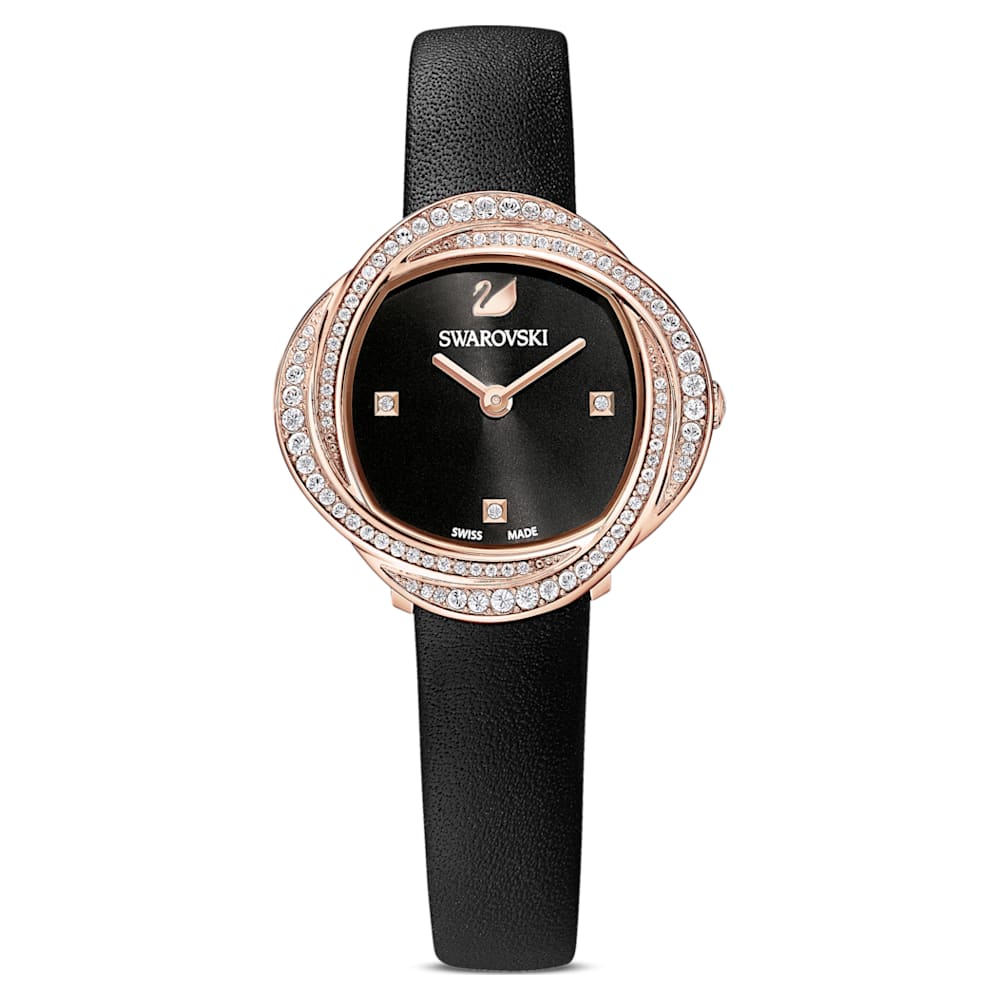Swarovski Crystal Flower Black Dial Black Leather Strap Watch for Women - 5552421 Buy Now By Swarovski