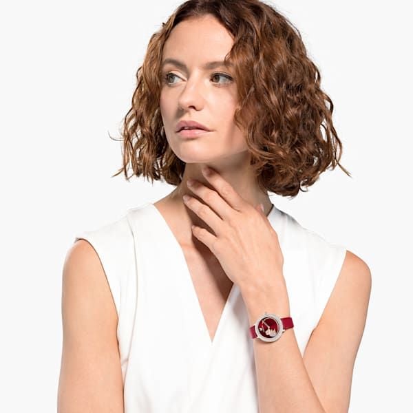 Swarovski Crystal Frost Red Dial Red Leather Strap Watch for Women - 5519226 Buy Now By Swarovski